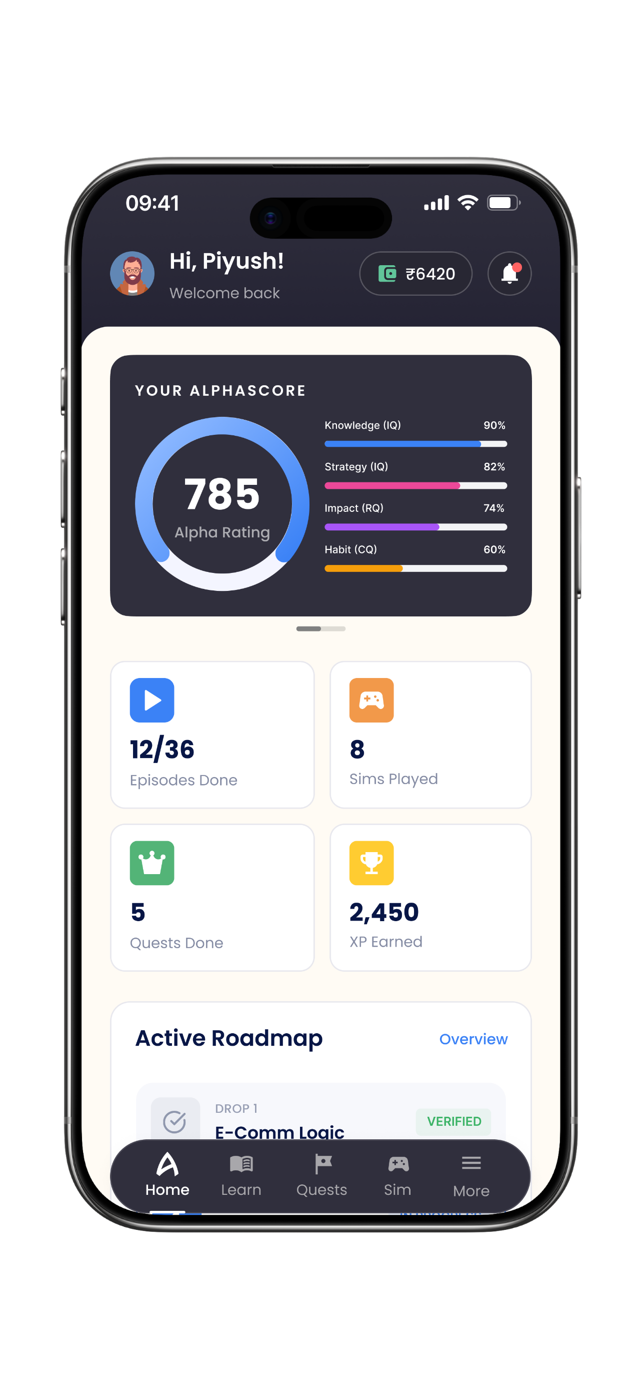 AlphaPE dashboard screen
